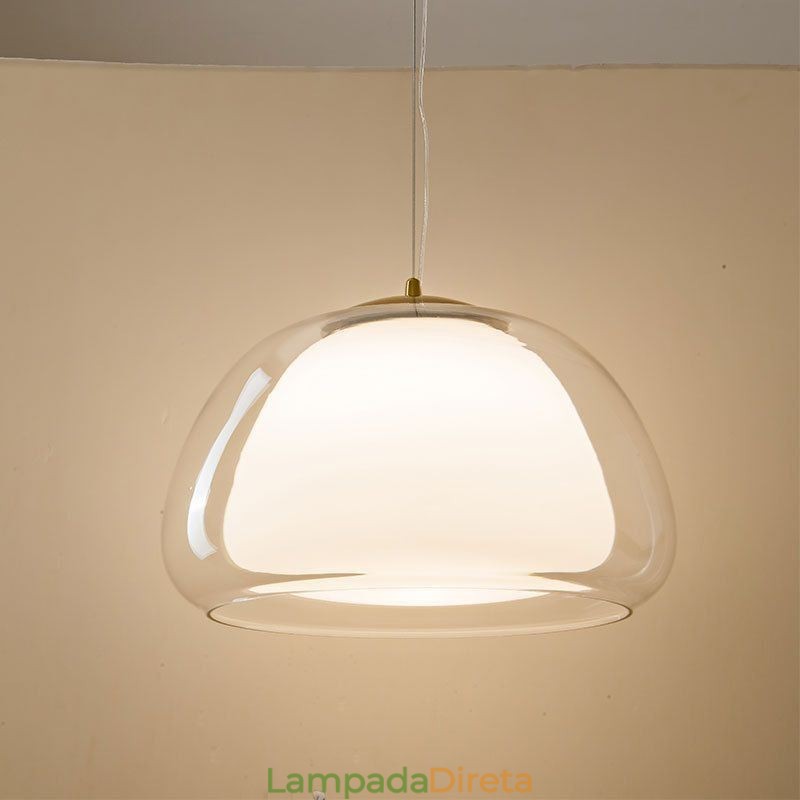 Luminária pendente moderna, simples, de vidro transparente, com luz de teto pudim