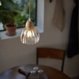 Luminária pendente de vidro estilo pastoral retrô luz de teto de ilha lâmpada decorativa de madeira de borracha