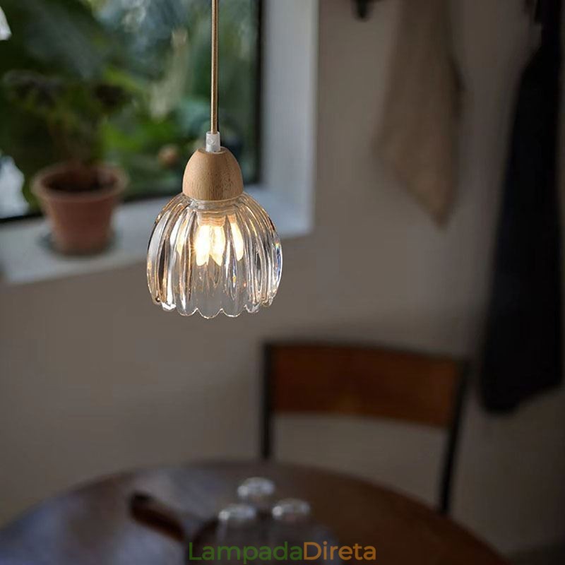 Luminária pendente de vidro estilo pastoral retrô luz de teto de ilha lâmpada decorativa de madeira de borracha