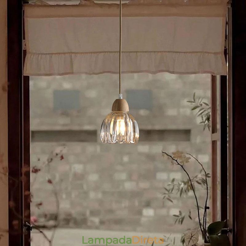 Luminária pendente de vidro estilo pastoral retrô luz de teto de ilha lâmpada decorativa de madeira de borracha