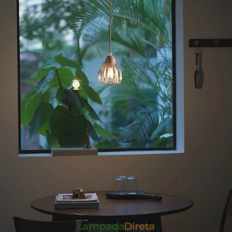 Luminária pendente de vidro estilo pastoral retrô luz de teto de ilha lâmpada decorativa de madeira de borracha