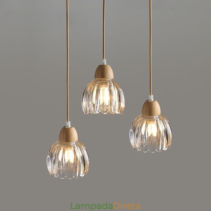 Luminária pendente de vidro estilo pastoral retrô luz de teto de ilha lâmpada decorativa de madeira de borracha