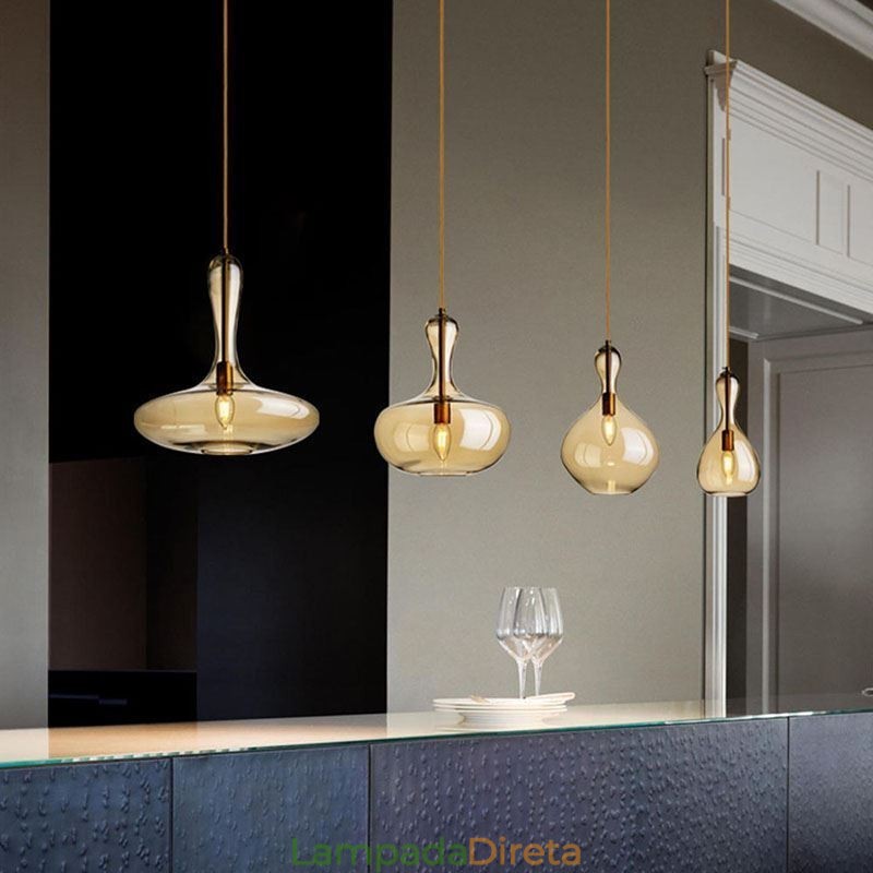 Luminária pendente de vidro nórdico, abajur âmbar, luminária de teto