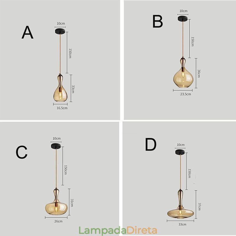 Luminária pendente de vidro nórdico, abajur âmbar, luminária de teto