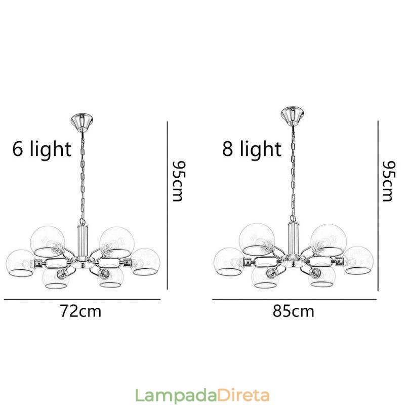Luminária pendente de vidro moderna e minimalista em ferro forjado