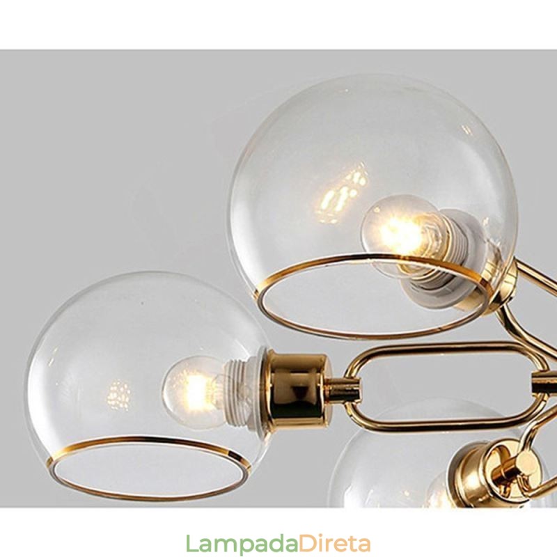 Luminária pendente de vidro moderna e minimalista em ferro forjado