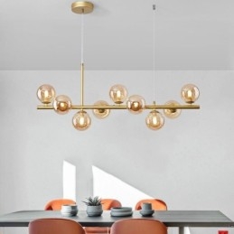 Luminária pendente moderna e simples, luminária de teto de vidro em ferro forjado molecular, com feijões mágicos