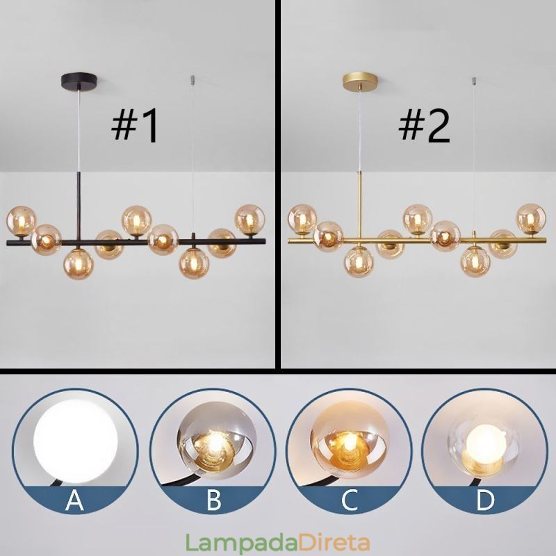 Luminária pendente moderna e simples, luminária de teto de vidro em ferro forjado molecular, com feijões mágicos