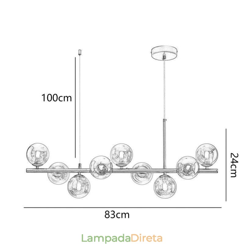 Luminária pendente moderna e simples, luminária de teto de vidro em ferro forjado molecular, com feijões mágicos