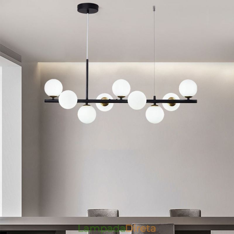 Luminária pendente moderna e simples, luminária de teto de vidro em ferro forjado molecular, com feijões mágicos