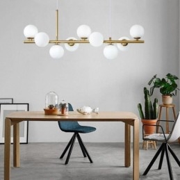 Luminária pendente moderna e simples, luminária de teto de vidro em ferro forjado molecular, com feijões mágicos