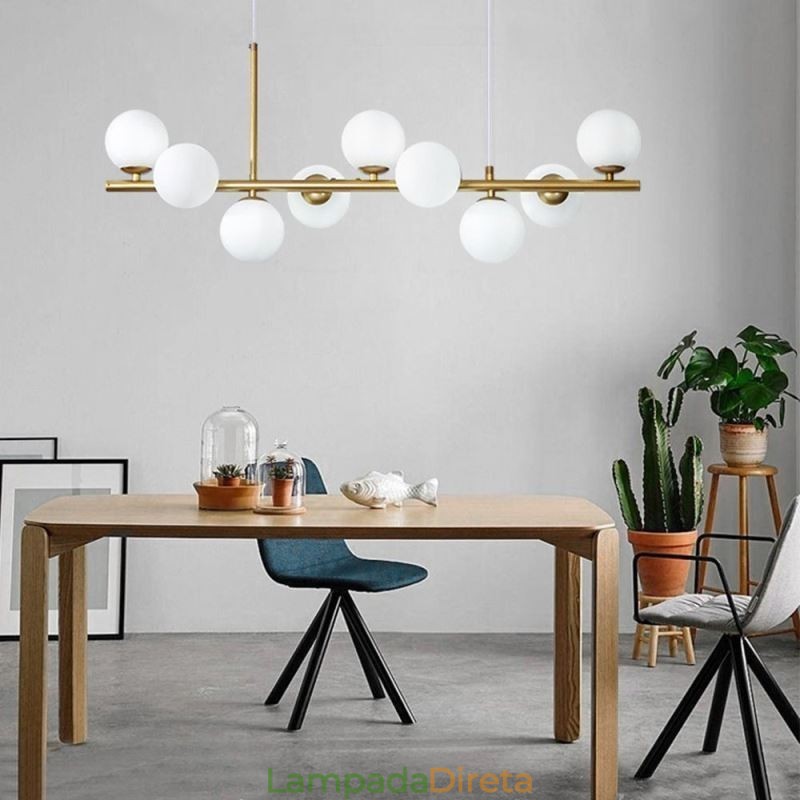 Luminária pendente moderna e simples, luminária de teto de vidro em ferro forjado molecular, com feijões mágicos