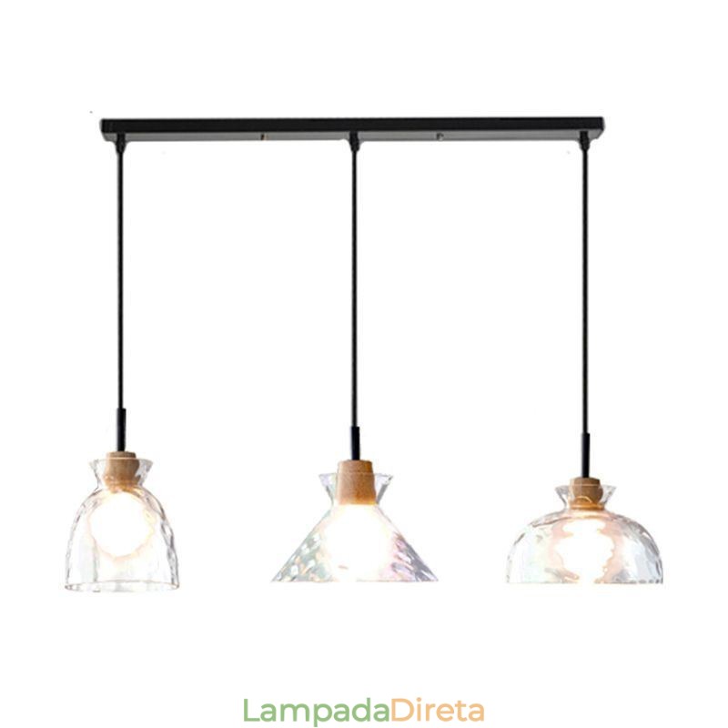 Luminária pendente simples e moderna, vidro permeável à água, 3 luzes de teto, abajur de cabeceira