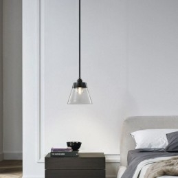 Luminária pendente de vidro moderna, iluminação pendente única com cúpula de vidro transparente