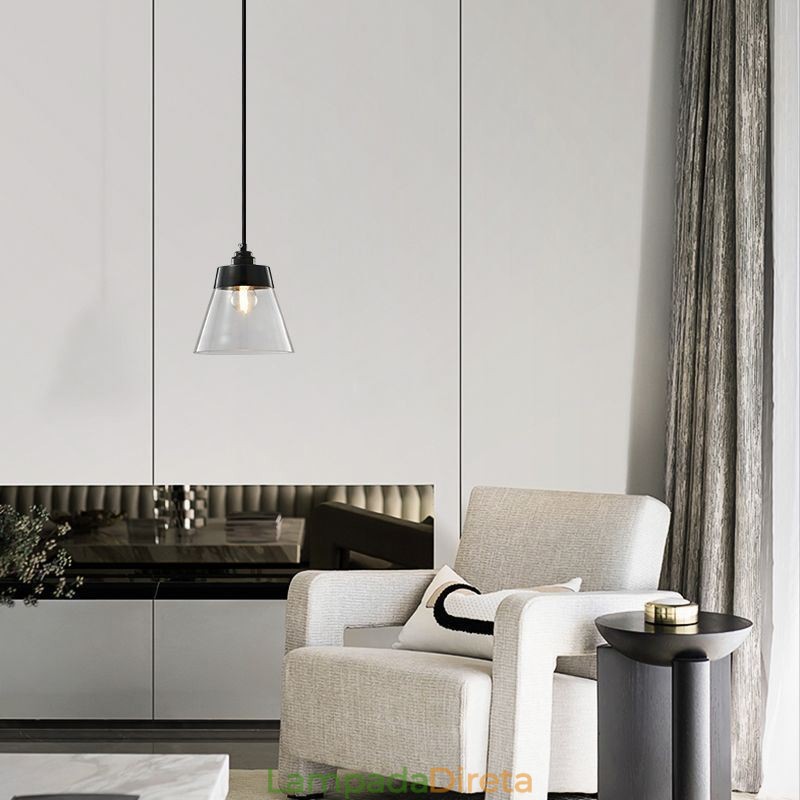 Luminária pendente de vidro moderna, iluminação pendente única com cúpula de vidro transparente