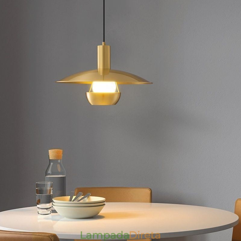 Luminária pendente de ouro escovado com cabeça única