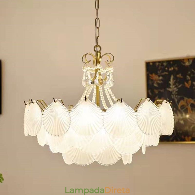 Luminária pendente de vidro europeia pós-moderna com vieira