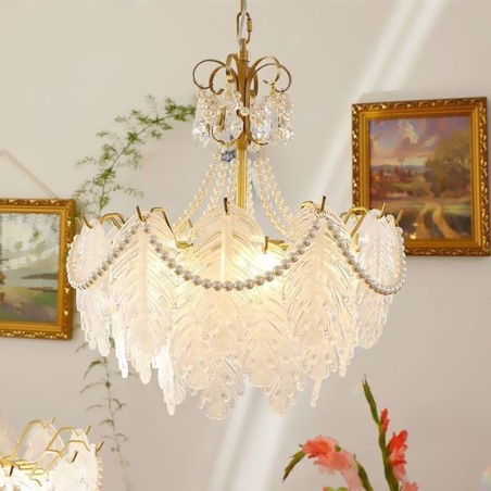 Luminária pendente de vidro europeia, luminária suspensa com folhas modernas Luminária pendente de vidro europeia, luminária suspensa com folhas modernas