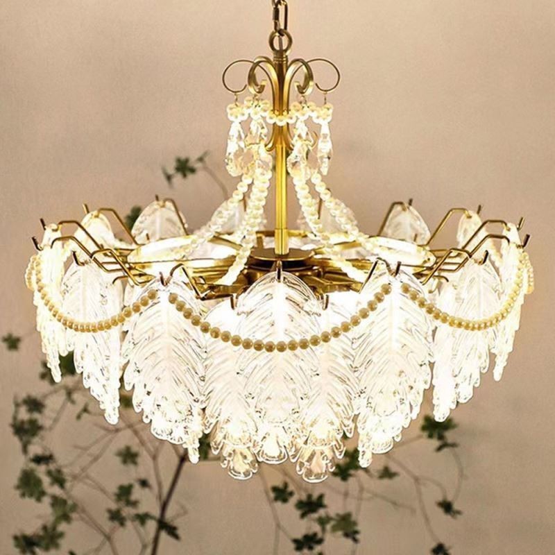 Luminária pendente de vidro europeia, luminária suspensa com folhas modernas