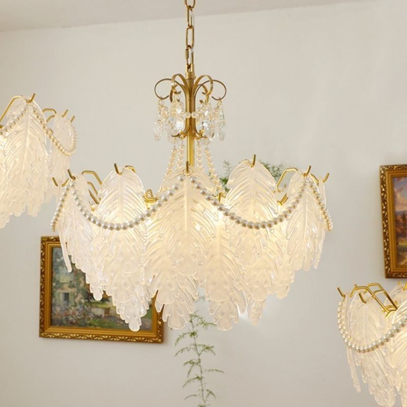 Luminária pendente de vidro europeia, luminária suspensa com folhas modernas