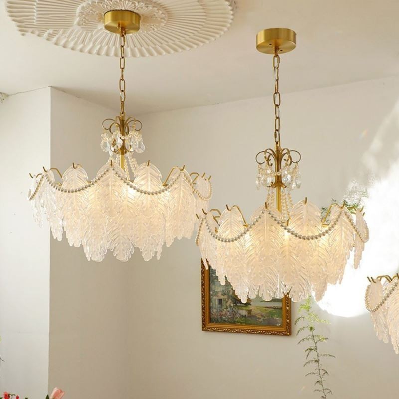 Luminária pendente de vidro europeia, luminária suspensa com folhas modernas