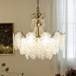 Elegante luminária pendente de vidro com folhas