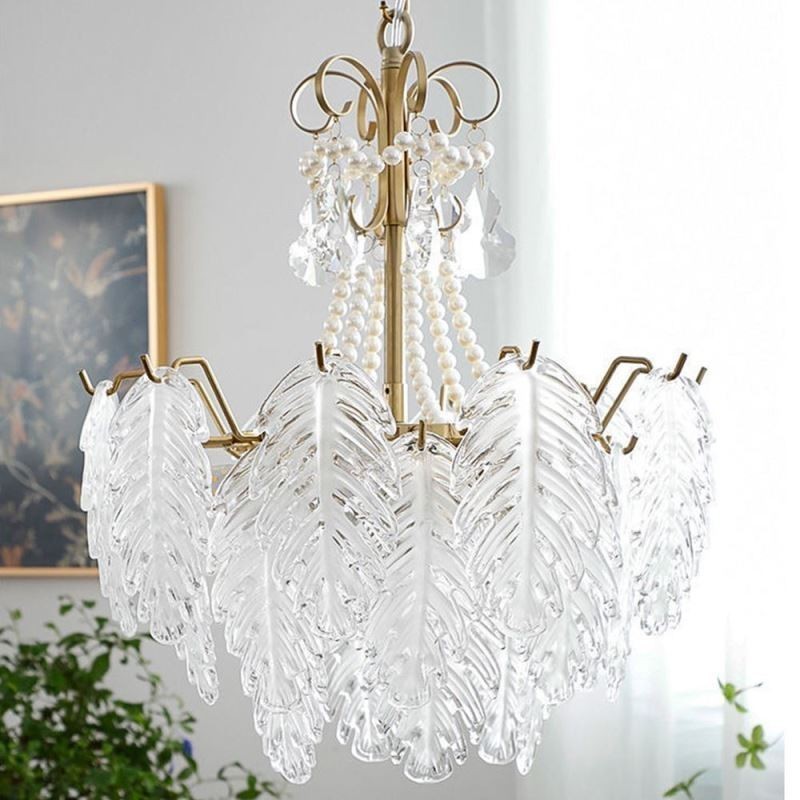 Elegante luminária pendente de vidro com folhas