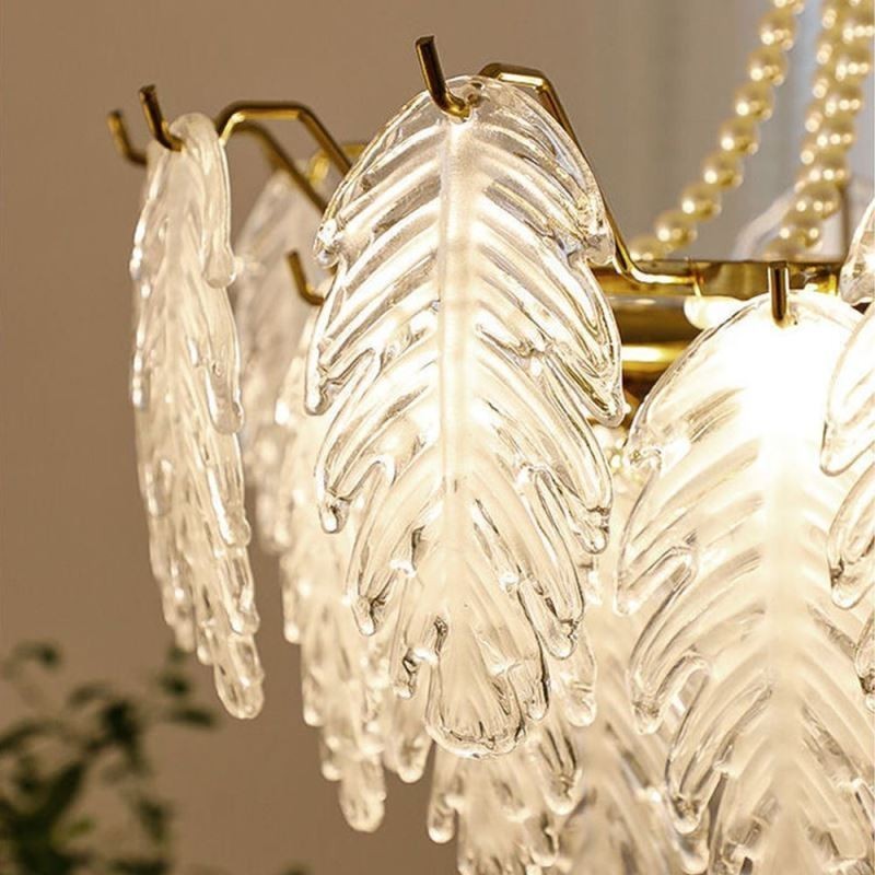 Elegante luminária pendente de vidro com folhas