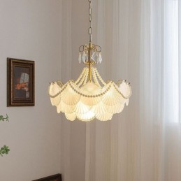 Luminária pendente de vidro europeia, elegante luminária pendente em forma de vieira