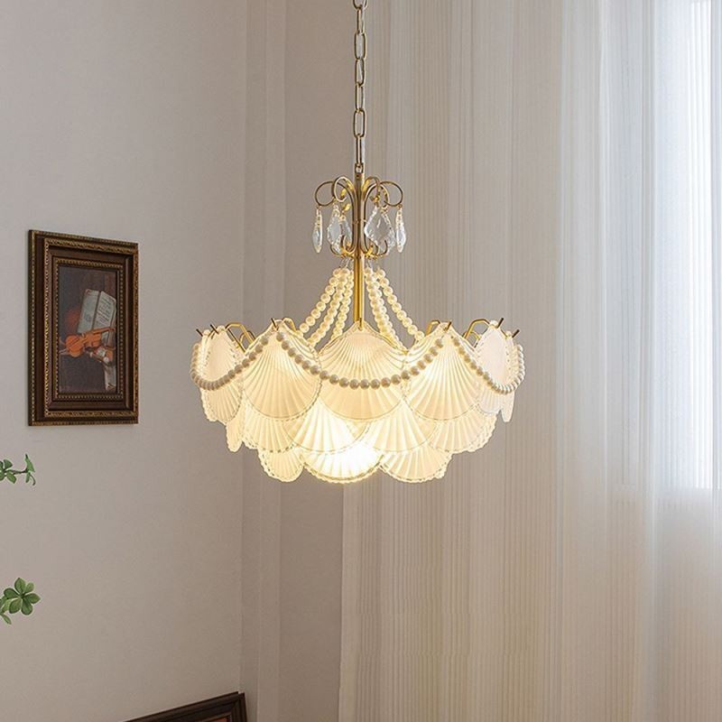 Luminária pendente de vidro europeia, elegante luminária pendente em forma de vieira