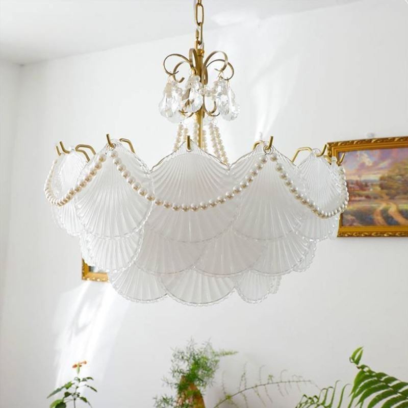 Luminária pendente de vidro europeia, elegante luminária pendente em forma de vieira