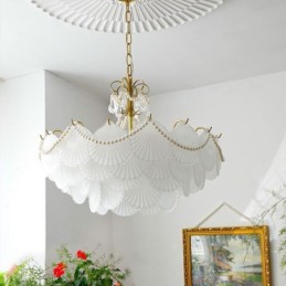 Luminária pendente de vidro europeia, elegante luminária pendente em forma de vieira