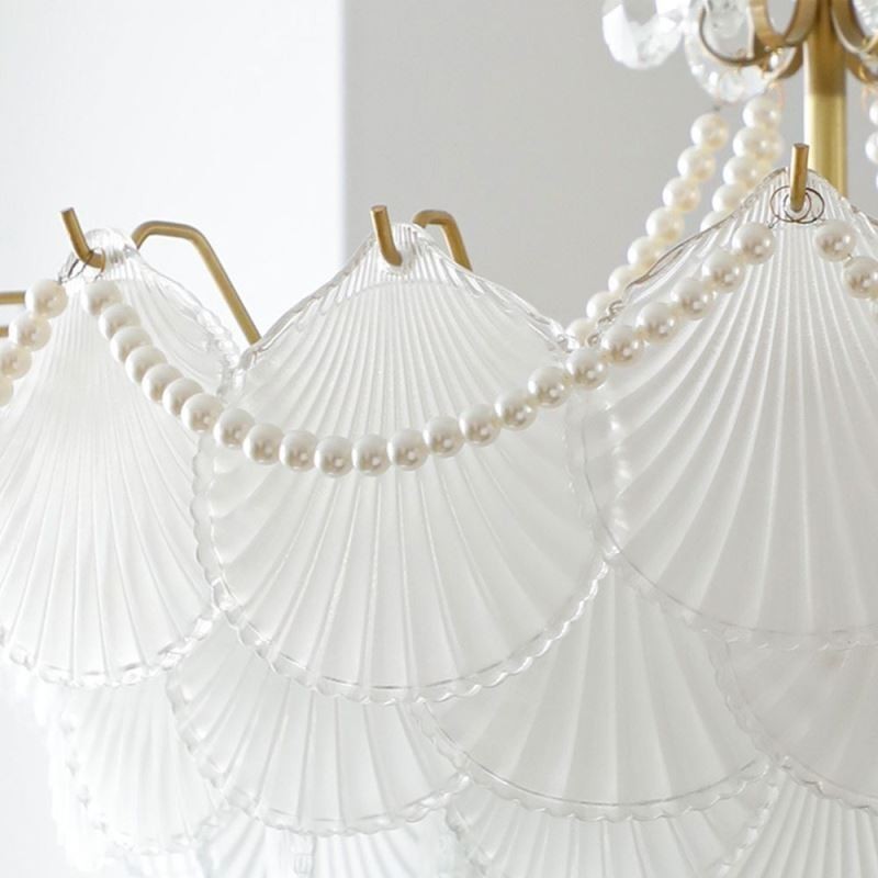 Luminária pendente de vidro europeia, elegante luminária pendente em forma de vieira