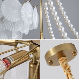 Luminária pendente de vidro europeia, elegante luminária pendente em forma de vieira