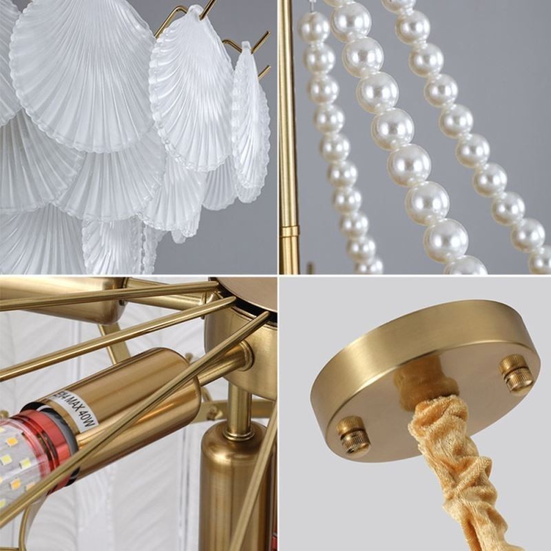 Luminária pendente de vidro europeia, elegante luminária pendente em forma de vieira