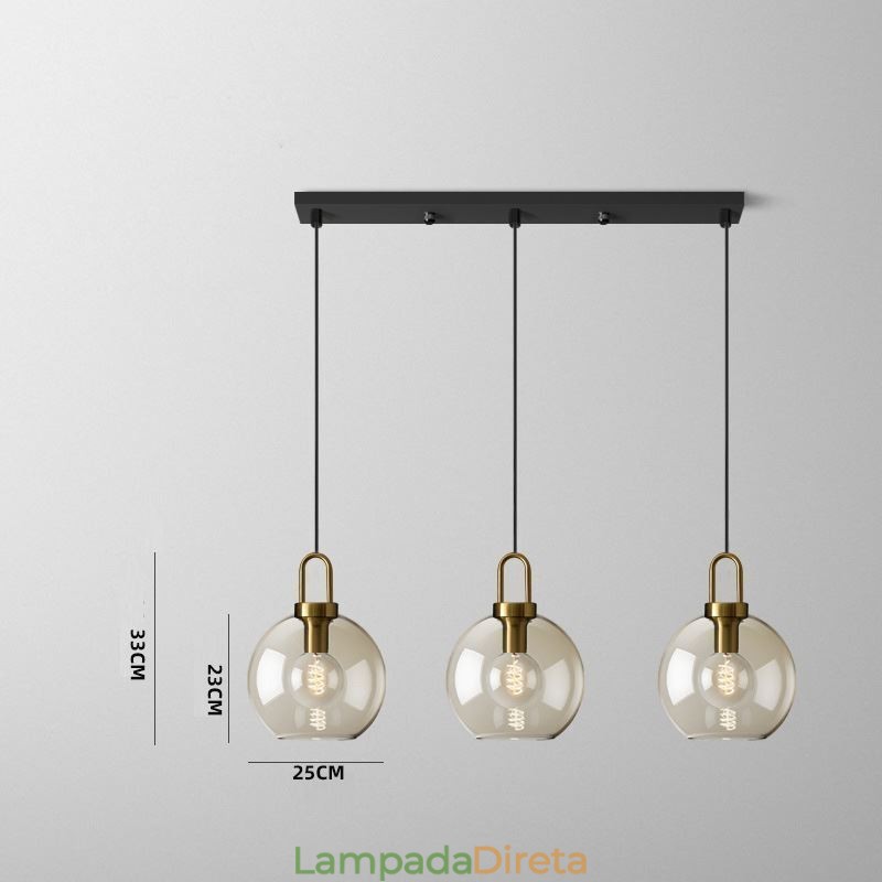 Luminária pendente de 3 luzes com ilha de sombra de vidro