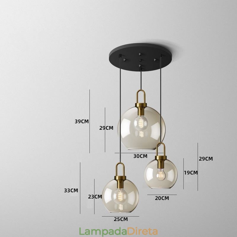 Luminária pendente de 3 luzes com ilha de sombra de vidro