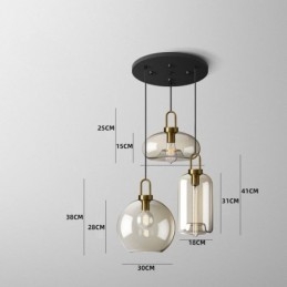 Luminária pendente de 3 luzes com ilha de sombra de vidro