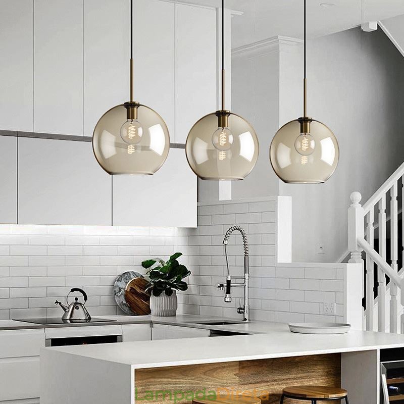 Luminária pendente de vidro com 3 luzes, luminária suspensa clássica para café