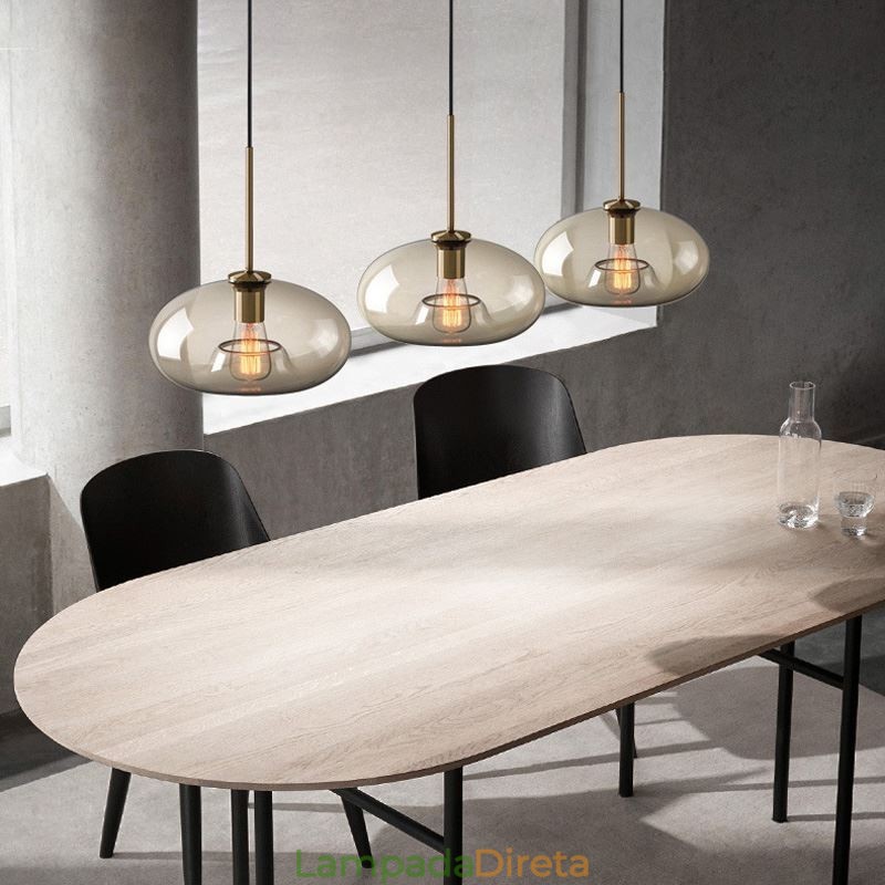 Luminária pendente de vidro com 3 luzes, luminária suspensa clássica para café