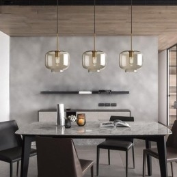 Luminária pendente de vidro com 3 luzes, luminária suspensa clássica para café