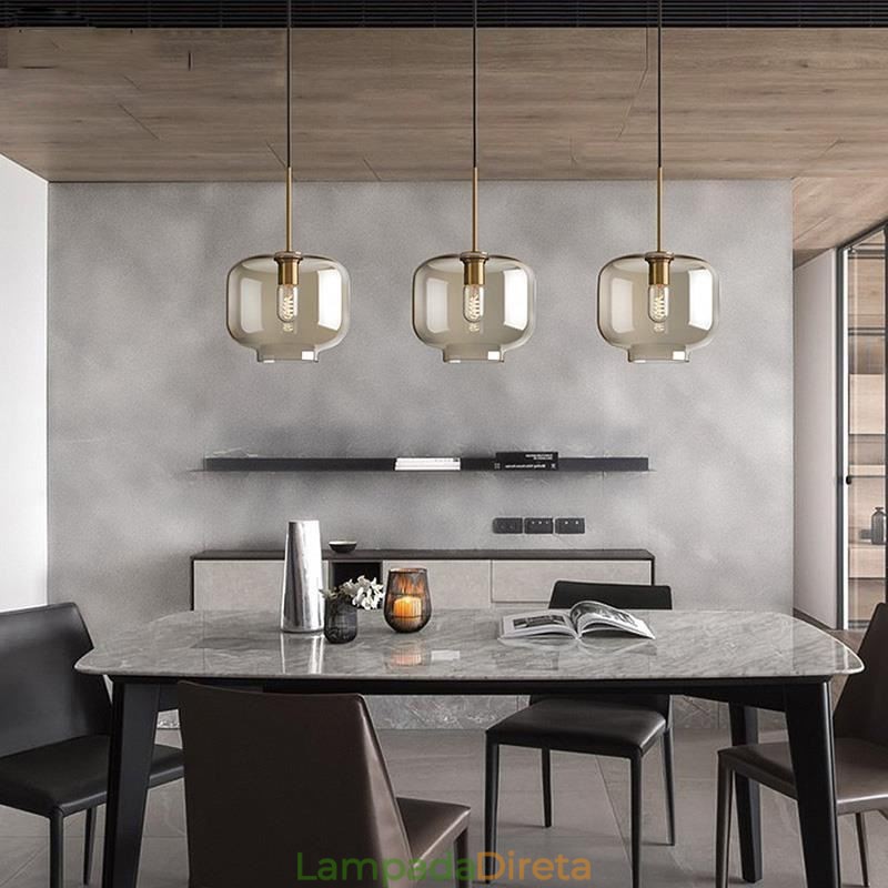 Luminária pendente de vidro com 3 luzes, luminária suspensa clássica para café