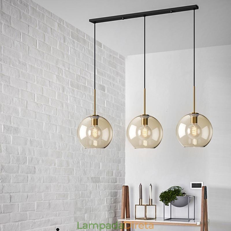 Luminária pendente de vidro com 3 luzes, luminária suspensa clássica para café