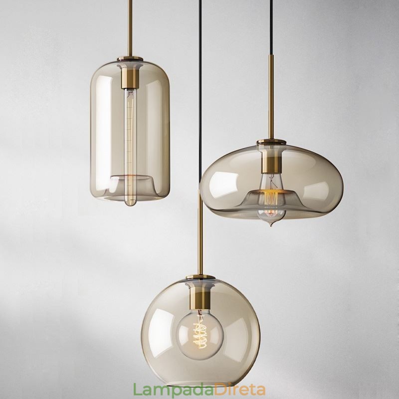 Luminária pendente de vidro com 3 luzes, luminária suspensa clássica para café