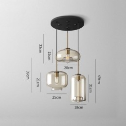 Luminária pendente de vidro com 3 luzes, luminária suspensa clássica para café
