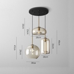 Luminária pendente de vidro com 3 luzes, luminária suspensa clássica para café