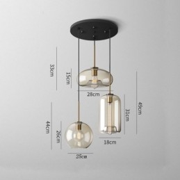 Luminária pendente de vidro com 3 luzes, luminária suspensa clássica para café