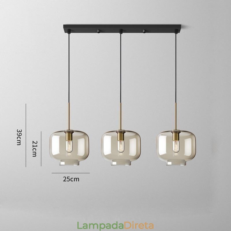 Luminária pendente de vidro com 3 luzes, luminária suspensa clássica para café