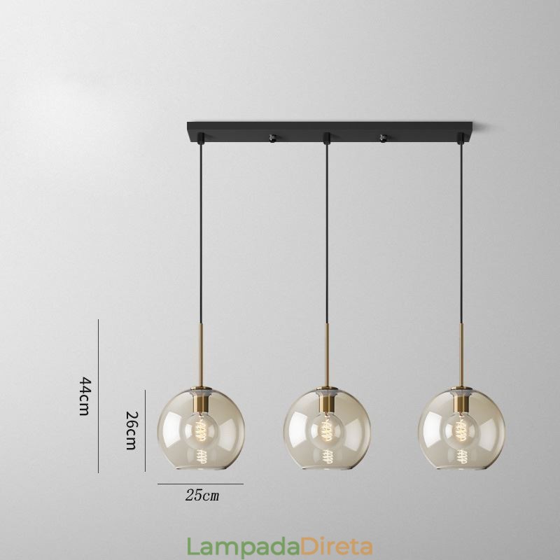 Luminária pendente de vidro com 3 luzes, luminária suspensa clássica para café