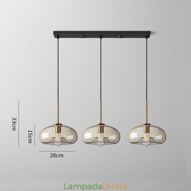 Luminária pendente de vidro com 3 luzes, luminária suspensa clássica para café